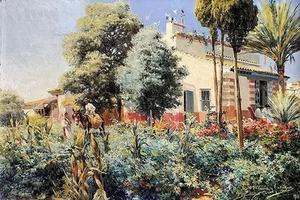 Oil painting manuel garcia y rodriguez - a mediterranean village landscape art - Picture 1 of 1