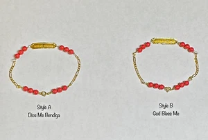 10K Gold Genuine Red Coral Dios Me Bendiga OR God Bless Me Figaro Baby Bracelet - Picture 1 of 4