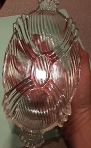 Vintage Hazel Atlas Art Deco Clear Glass Boat Dish W Handles Candy Nuts Relish - Picture 1 of 8