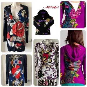 New S M L Authentic Ed Hardy by Christian Audigier Knit Hoodie Cardigan Sweater - Picture 1 of 32