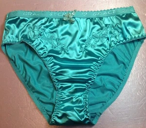 Women Panties Bikinis GRACE Size L. GreenBlue Nylon Satin W/Decoration Elastic - Picture 1 of 5