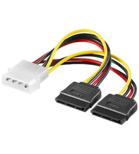 0,13m SATA Y-Kabel Verteiler Strom Adapterkabel Molex 4 pin Stecker an 2x SATA - Bild 1 von 1