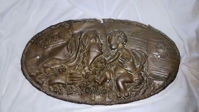 ANTICA PLACCA bronzo  STILE LIBERTY   MADONNA CON BAMBINO - Immagine 1 di 2