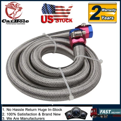 1pcs 3Ft 6AN 3/8” Fuel Line Hose Braided Stainless Steel  AN6 Hose Fitting Kit - Image 1 of 4