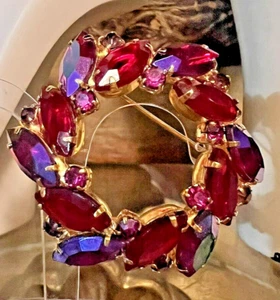 Vintage D&E Juliana Brosche Siam rot A B Marquise lila fuchsia hinten offen Strass - Bild 1 von 8