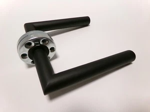 türgriff edelstahl schwarz runder Platte rund Klinke Drücker türdrücker - Bild 1 von 4
