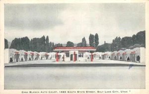 CASA BLANCA AUTO COURT Roadside Gas Pumps SALT LAKE CITY Utah Postcard c1920s - Picture 1 of 2