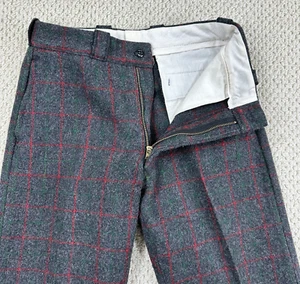 Vtg Malone Heavy Wool Pants Mens 31x33 Gray Red Green Check Straight Leg Hunting - Picture 1 of 15