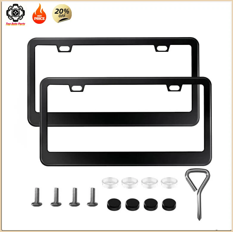 Stainless Steel Universal Black License Plate Frame Tag Cover Screw Caps 2PCS - Foto 2