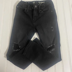 Gap Kids Boys Skinny Distressed Jeans Size 5 Black Adjustable Waist - Picture 1 of 10