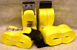 (4) New 4" x 30' 16200lb Flat Hook Winch Straps - Maxx HD Yellow HD Winch Strap - Picture 1 of 2