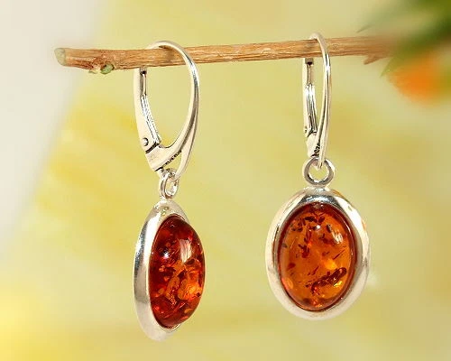 Bernstein Ohrhänger Silber 925 elegante Ohrringe oval echt Sterlingsilber eb01 - Bild 1 von 1