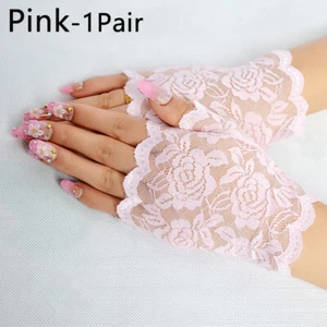 Womens Lace Flower Gloves Bride Driving Wedding Bridal Fingerless Fishnet Gloves - Picture 1 of 16