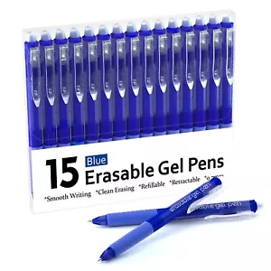 Erasable Gel Pens, 15 Pack Blue Retractable Erasable Pens Clicker, Fine Point... - Picture 1 of 7