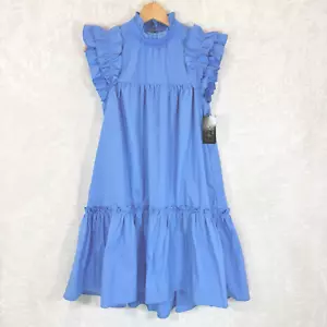 Staccato Dress Sleeveless Cap Sleeve Ruffle Tiered Mock Neck Blue XS NWT - Picture 1 of 7