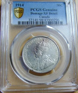 Canada Half Dollar, 1914 PCGS, Genuine, Ungradable, XF Details 160,128 Mintage - Picture 1 of 2
