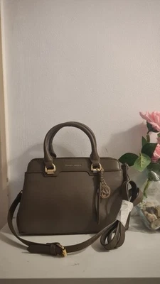 Women David Jones Khaki Leather Satchel Shoulder Grab Small Bag Size 28cm× 18cm - Image 1 of 4