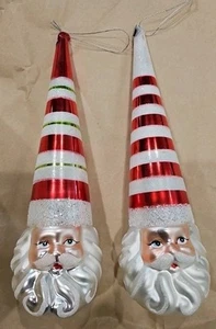 Vintage Santa With Long Hat Glass Ornaments. 10" Long x 2" Wide.  Christmas Tree - Picture 1 of 14