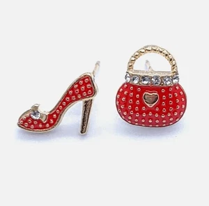 BRIGHTON BEACH rote High Heels Taschen Asymmetrie Ohrstecker - Bild 1 von 4