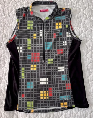 Terry Women's Large Sleeveless Cycling Jersey Black Multicolor Back Pockets Zip - Image 1 of 4