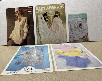 Crochet Pattern Books Booklets Lot of 5 Baby Afghans Sunbeam Aran Vtg(J5) - Image 1 of 2