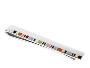 Paul Smith Krawattennadel Clip Bar Silber mit Emaille Künstlerstreifen auf der Oberseite Neu - Bild 1 von 5