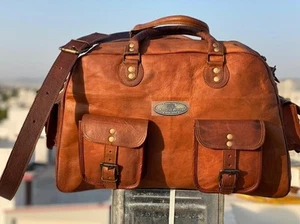 Luggage Vintage Genuine Duffel Brown Duffle Weekend Bag Leather Travel Gym - Bild 1 von 8