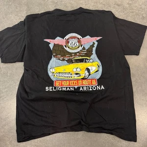 Vintage Y2K Route 66 Car Racer Black Graphic Tee Herren XL - Bild 1 von 5