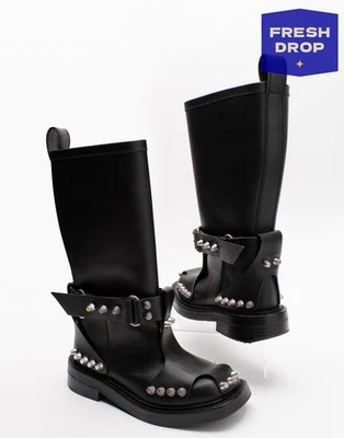 PVP €1520 ALEXANDER WANG Botas de Motociclista de Cuero Dixon US8 UK5 EU38 Negras Tachonadas Foto 1 de 4