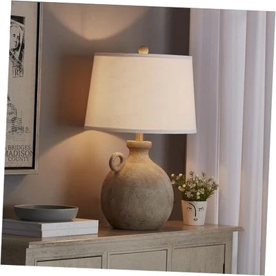  Lámpara de Mesa Rústica 24" para Salón, Lámpara de Mesita de Noche de Granja con USB  Foto 1 de 4