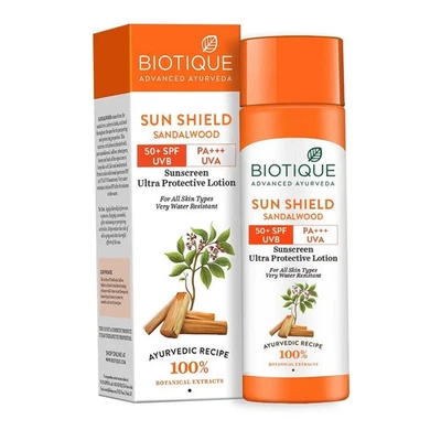 Biotique Sun Shield Sandalwood 50+SPF UVB Sunscreen Protective Lotion 120ml - Image 1 of 4