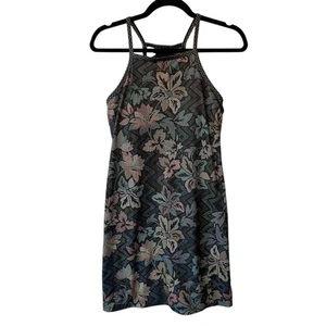 Prana dress XS Black floral Built in shelf bra Strappy racer back Knee length - Picture 1 of 7