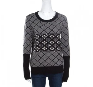 Sonia Rykiel Pullover einfarbig Rautenmuster Wolle verziert Rundhals M - Bild 1 von 6