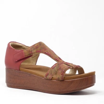 Sandalias de cuña Alegria Tova con plataforma de cuero coñac y rosas rojas florales 41/10,5 Foto 1 de 4