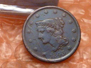 1843 Braided Hair Liberty Head Large Cent: Petite - Small Letters Die Crack #1 - Bild 1 von 2