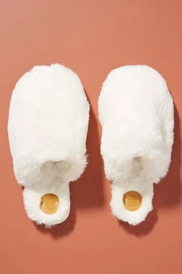 Anthropologie Margot Faux Fur Slippers Size Medium / Large Ivory 40’s Retro - Image 1 of 4