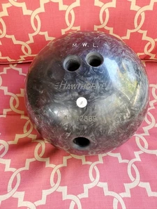 Vintage Hawthorne Bowling Ball Black Silver Marble Swirl 16 LB Drilled - Picture 1 of 5