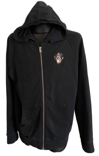 Autentica felpa con cappuccio giacca nera ricamata GIVENCHY Rottweiler cerniera intera taglia: XXL