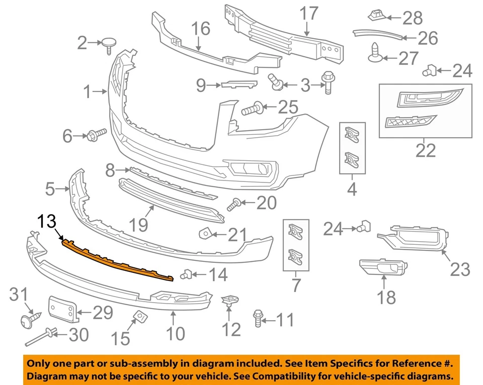 Componentes de para-choque dianteiro GM OEM 13-16 Acadia - tira de moldagem 22840756 - Imagem 1 de 2