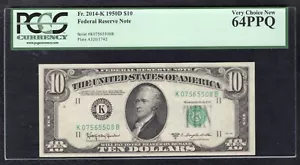 FR. 2014-K 1950-D $10 FRN FEDERAL RESERVE NOTE DALLAS, TX PCGS UNC-64PPQ (C) - Picture 1 of 2