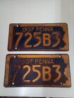 1937 Pennsylvania License Plates Pair  725B3 Penna PA