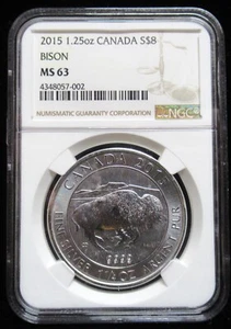 NGC MS63 2015 1.25ozt. Silver Canadian $8 GH12 - Picture 1 of 5