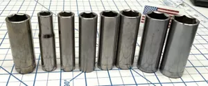 Craftsman 3/8 drive 8pc Deep 6pt Sockets, 3/8-3/4in. + 5/8in. Spark Plug, USA - Picture 1 of 7
