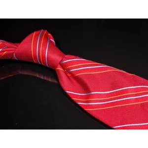 Jhane Barnes 100% Silk Tie Red Orange Light Blue Striped Mens Designer Necktie - Bild 1 von 5