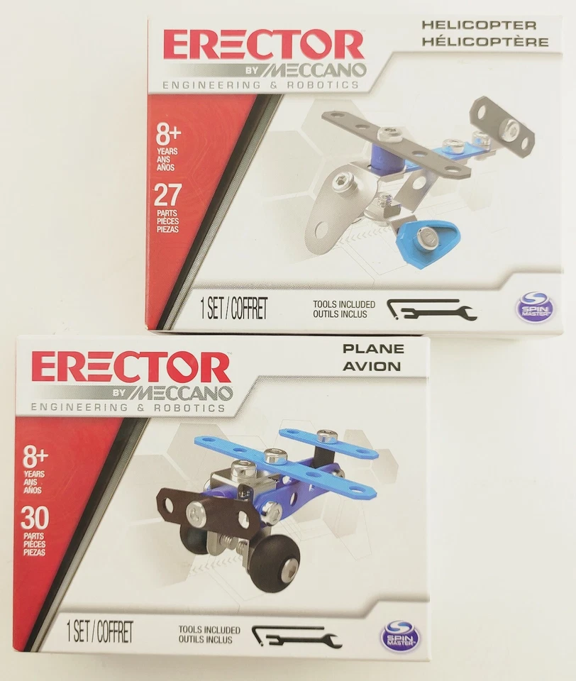 2x Erector by Meccano Helicopter Mini Building Set 27 Pcs Tools Ages 8