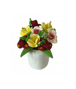 Dolls House White Pot with Mixed Flowers Miniature Garden Accessory 1:12 Scale - Picture 1 of 8