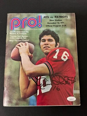 Jim Plunkett Signed Auto 1971 New England Patriots vs NY Jets Program JSA COA - Image 1 of 4
