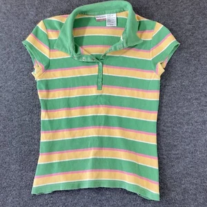 Vintage Y2K No Boundaries Polo Shirt Juniors Large L Green Stripe Cap Sleeves - Picture 1 of 7