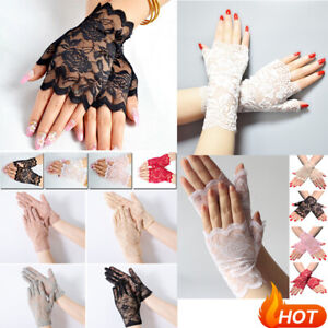 Women Mesh Lace Stretch Fingerless Short Gloves Steampunk Gothic Fancy Dress*