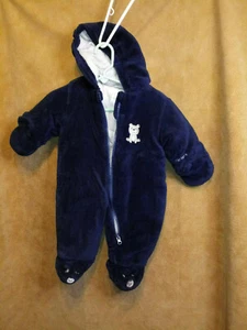 Baby soft faux fur bear snowsuit navy blue Carters 3 to 6 months EUC zip front - Picture 1 of 12